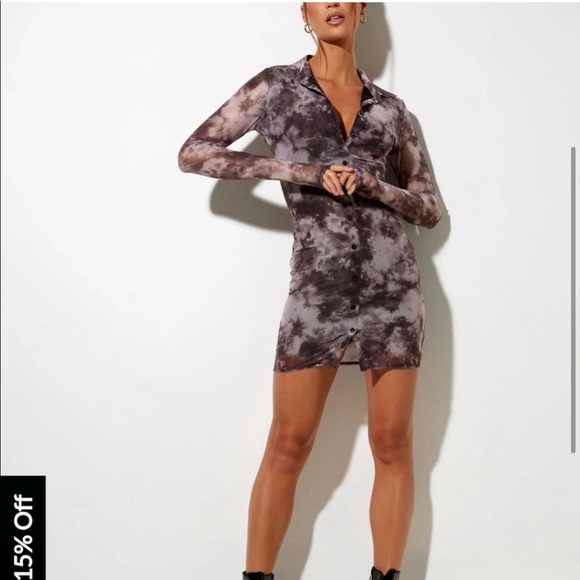 Motel Rocks Avaya Dress in Mesh Smoke Black Grey - Picture 2 of 4